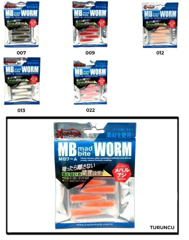 Captain 3518 Mad Bite Earth Worm 4 cm Aromalı LRF Silikon Yem 8li Set TURUNCU