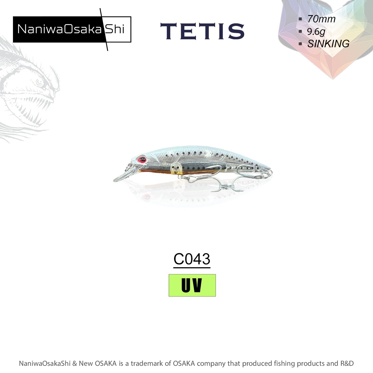 NANIWAOSAKASHI TETIS 70MM 9.6G SINKING MAKET BALIK C043