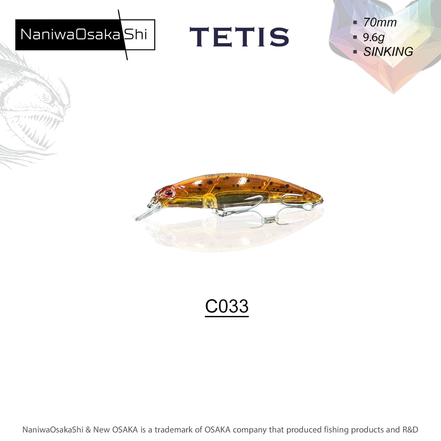 NANIWAOSAKASHI TETIS 70MM 9.6G SINKING MAKET BALIK C033
