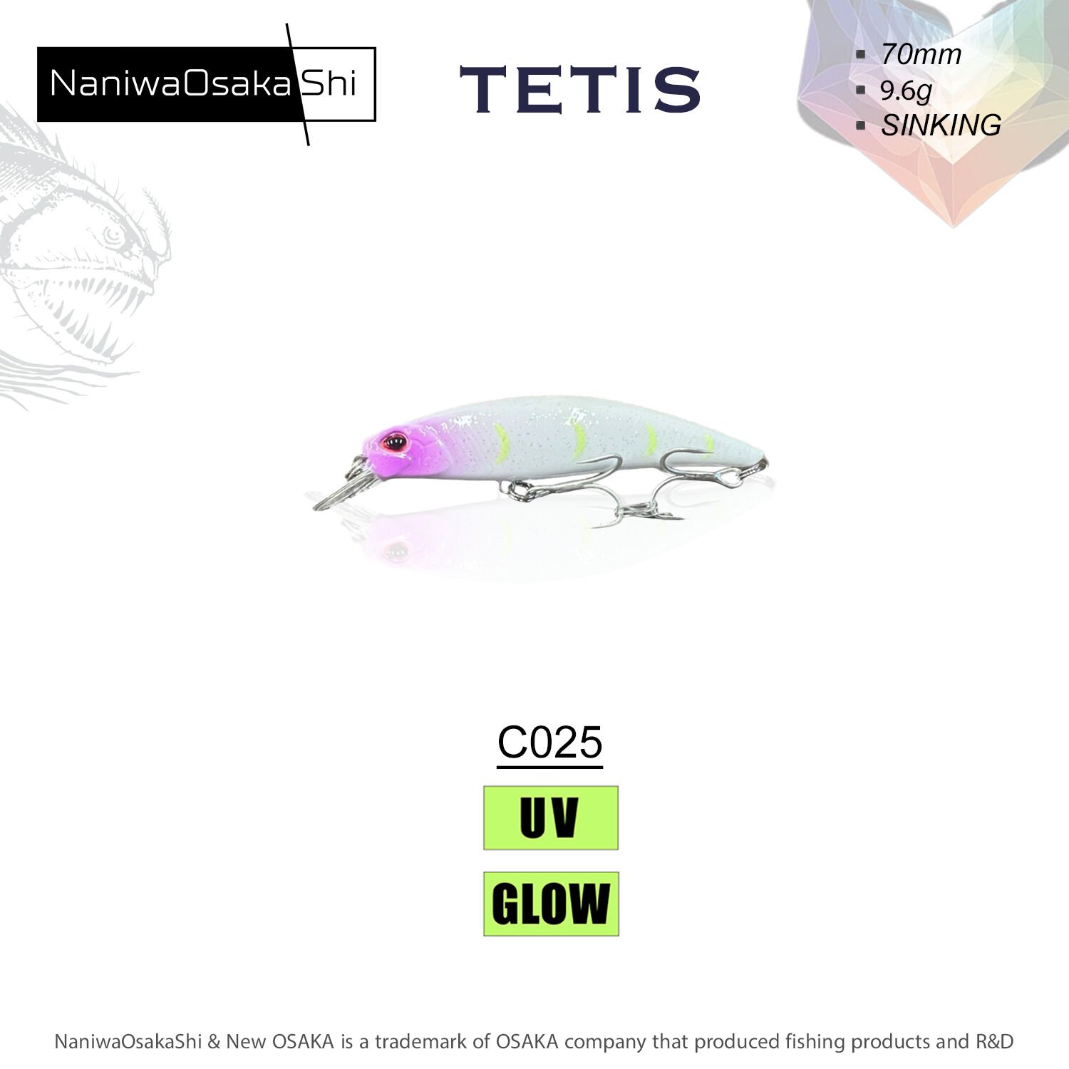 NANIWAOSAKASHI TETIS 70MM 9.6G SINKING MAKET BALIK C025