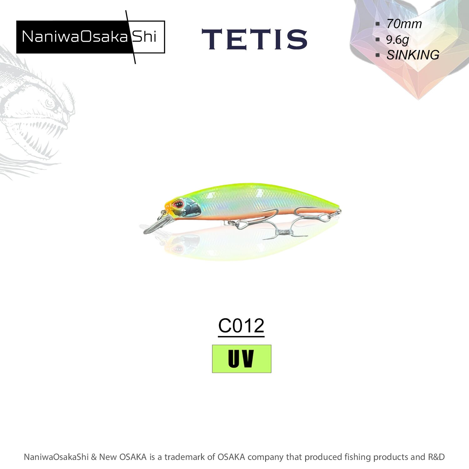 NANIWAOSAKASHI TETIS 70MM 9.6G SINKING MAKET BALIK C012