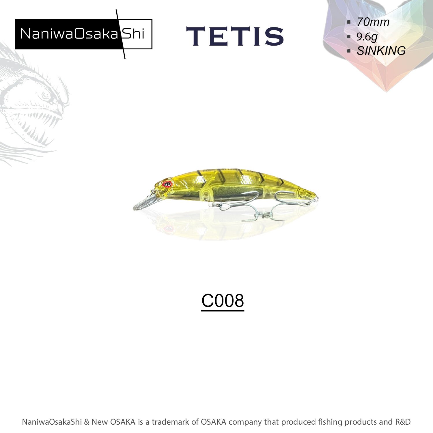 NANIWAOSAKASHI TETIS 70MM 9.6G SINKING MAKET BALIK C008