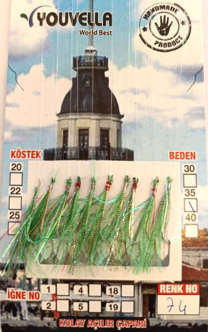 Çinekop Çaparisi UV-GLOW Simli 10 İğneli Kolay Açılan Çapari 025mm Beden x 035mm Köstek 74