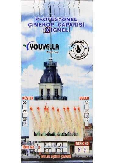 Çinekop Çaparisi UV-GLOW Simli 10 İğneli Kolay Açılan Çapari 025mm Beden x 035mm Köstek 84