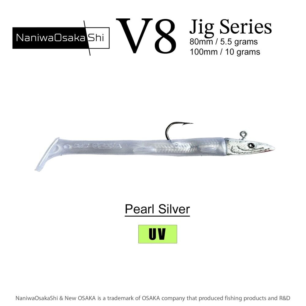 NaniwaOsakaShi V8 Jig Series 10 cm 10 gr Silikon Yem Silver Pearl