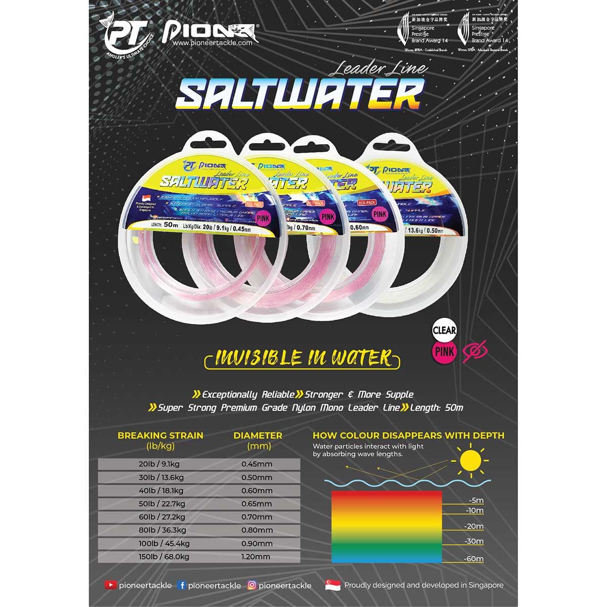 Pioneer Saltwater Eco Leader Clear 50 metre Misina