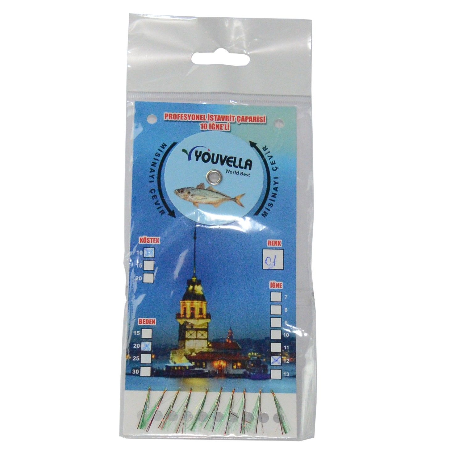 Youvella Profesyonel İstavrit Çaparisi Kolay Açılır 10 beyaz iğne  renk:01 koyu yeşil