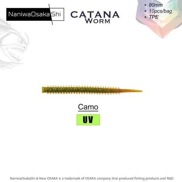 NaniwaOsakaShi Catana Worm 8cm 10Pcs Silikon Yem Camo