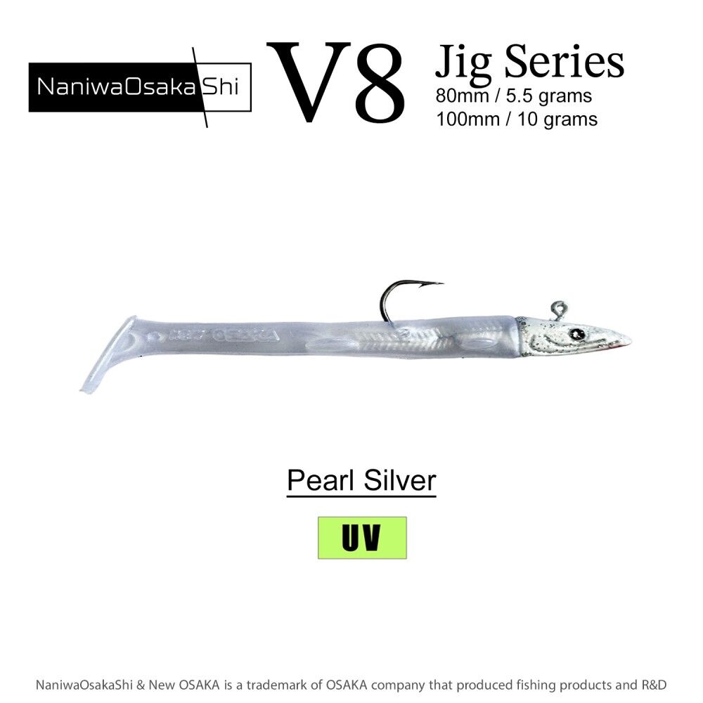 NaniwaOsakaShi V8 Jig Series 10 cm 10 gr Silikon Yem Silver Pearl